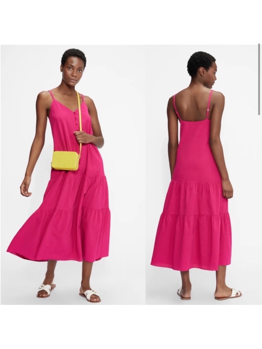Ted Baker Bright Fuchsia Tiered Maxi Dress with Spaghetti Straps